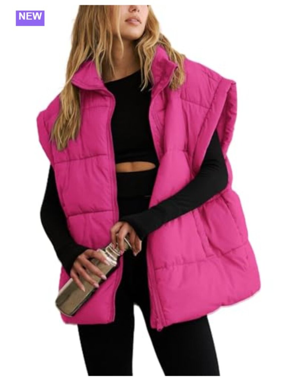 Women's Oversized Quilted Puffer Vest Sleeveless Zipper Winter